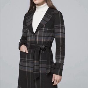White House Black Market Plaid Belted Women's Coat size xl